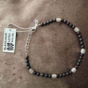 NWT Blackjack Matte Black Beaded Bracelet with Textured Stainless Steel Accents
